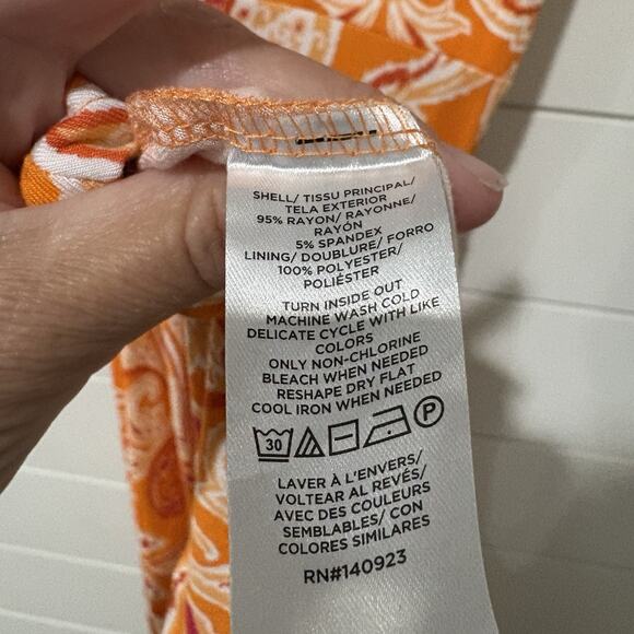 Ann Taylor LOFT | Maxi Dress Orange Belted Paisley Sleeveless- Size Small - Picture 7 of 8